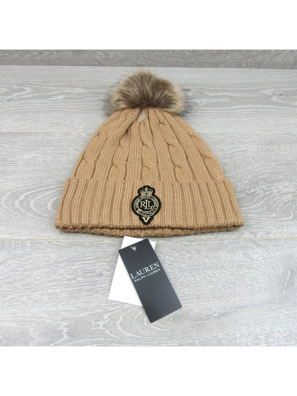 Lauren Ralph Lauren Crest-Patch Pom Pom Cable-Knit Beanie NEW - Picture 3 of 11